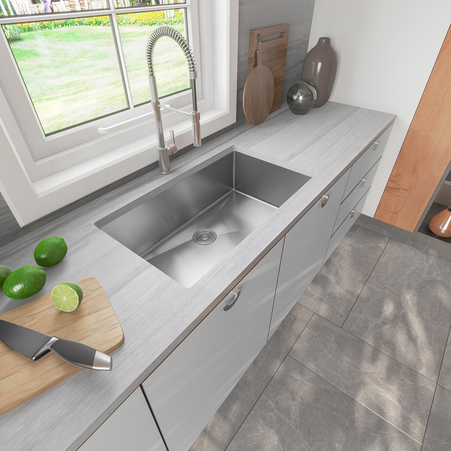 Sinber 32″ Undermount Single Bowl 304 Stainless Steel Kitchen Sink HU3219S-S-16E
