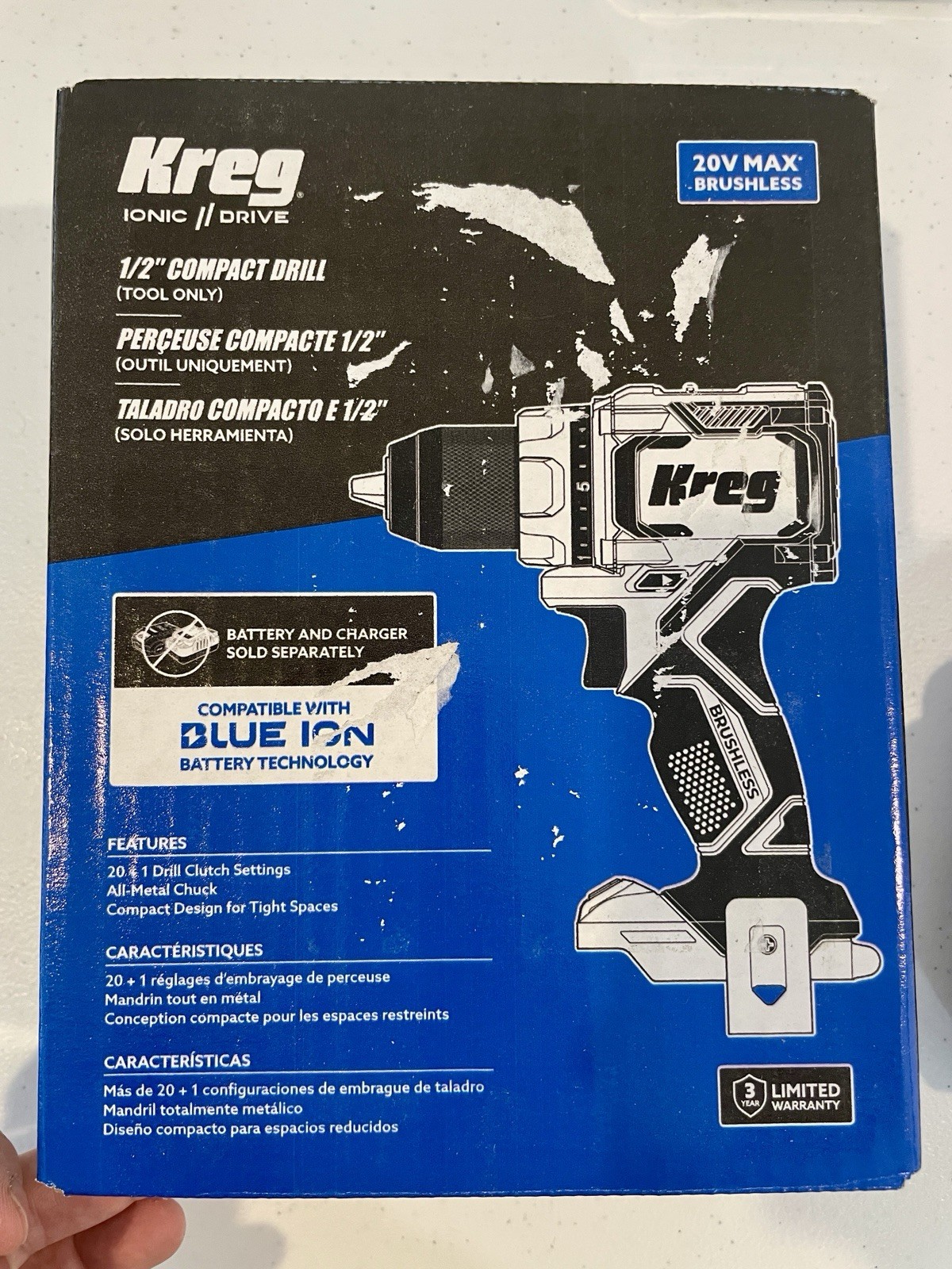 Kreg 20V Ionic Drive 1/2″ Compact Drill, 20V Blue Ion Charger & 2Ah Battery Pack