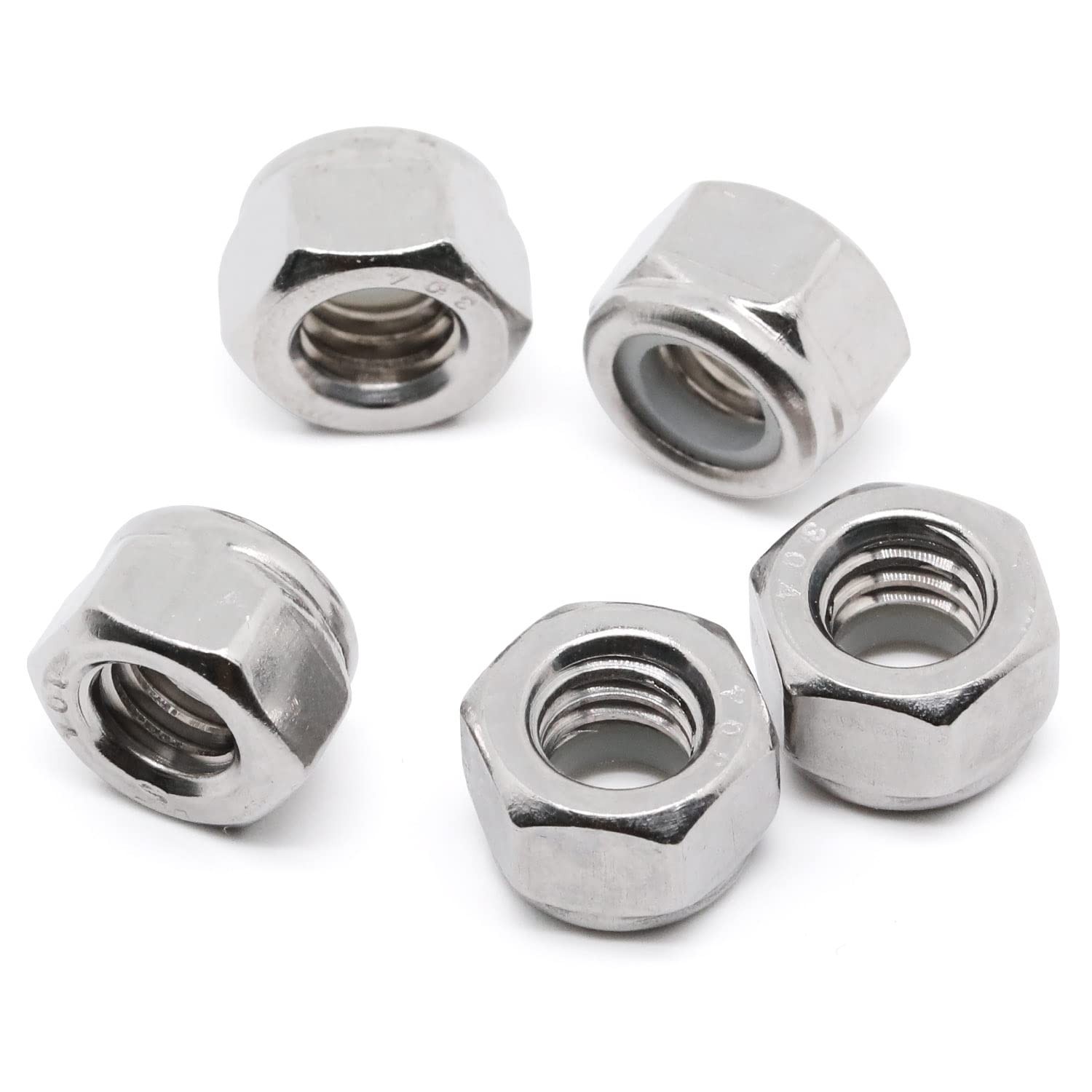 MewuDecor 3/8-16 Nylon Insert Hex Lock Nuts Locknuts, 304 3/8-16, Silver