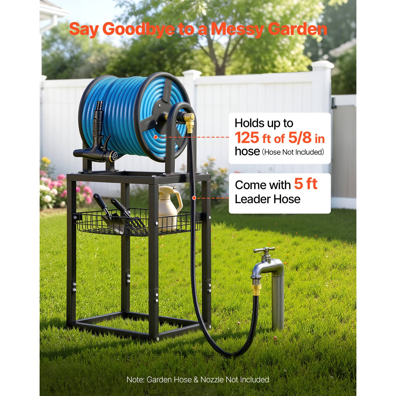 Uimoso Freestanding Hose Reel for 125 ft of 5/8-inch Hose, Wall-Mount Option