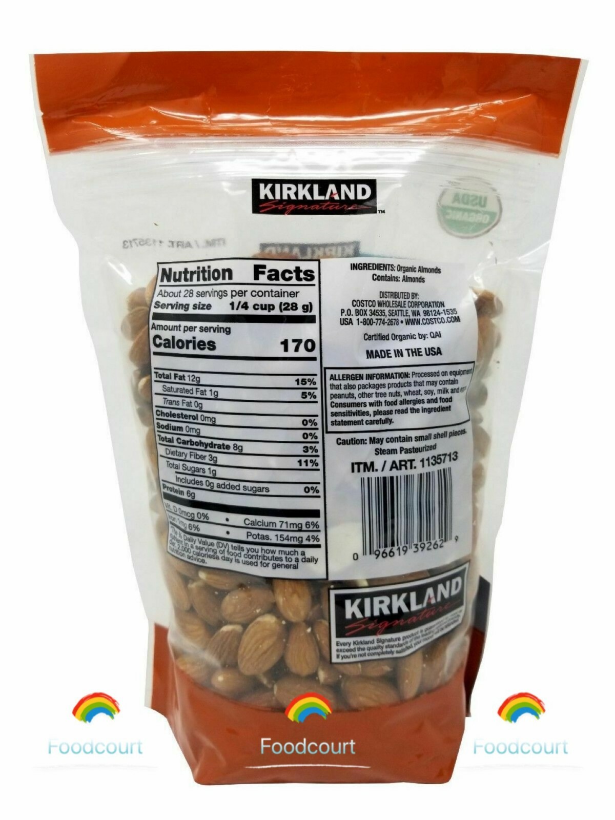 2 Packs Kirkland Signature Organic Almonds from California Nonpareil 1.7 LB Each