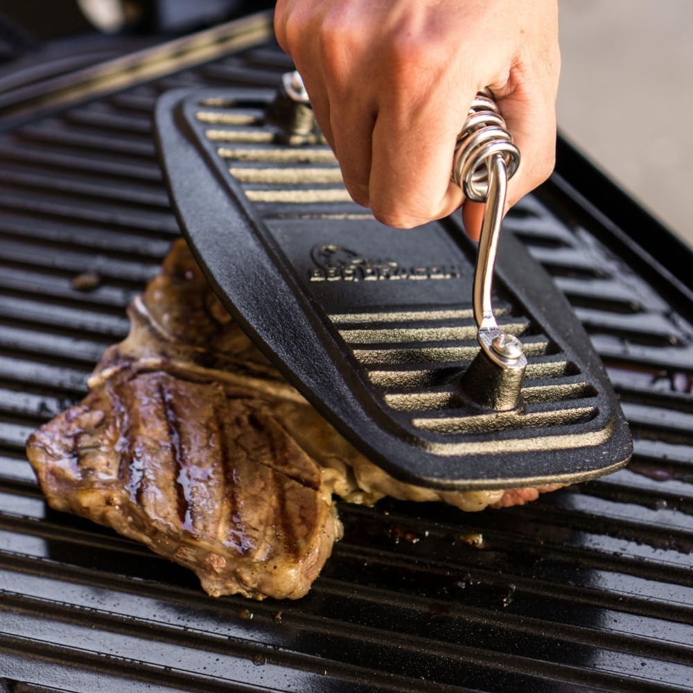 Cast Iron Grill Press – Heavy Duty 2.9 lb Burger Bacon & Panini Press – Pre