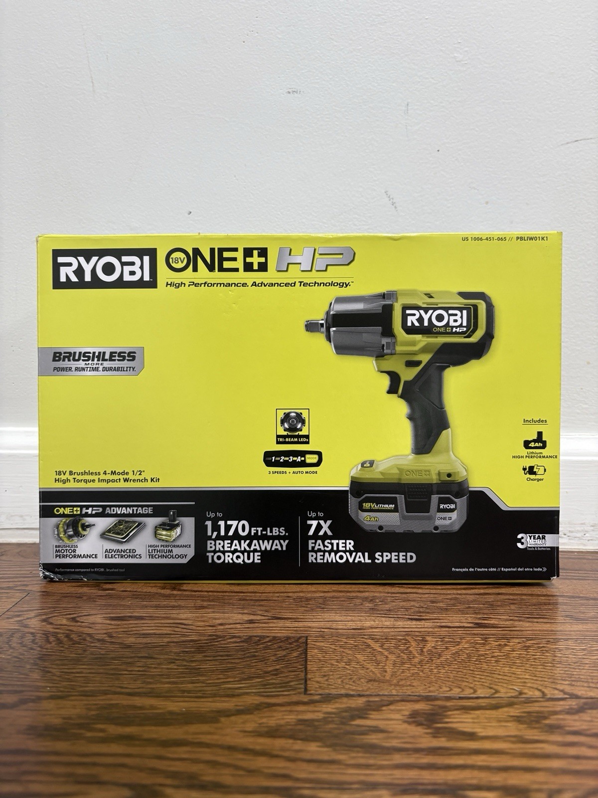 ONE+ 18V Brushless Cordless 4-Mode 1/2 in. Impact Wrench 4.0Ah Battery Charger