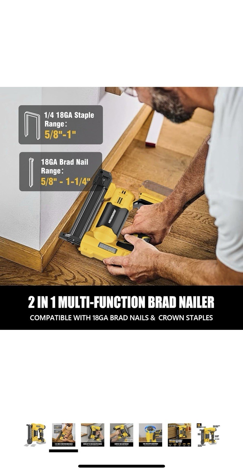 18GA Cordless Brad Nailer for Dewalt 20V Battery (Tool Only), 2 in 1 Cordless…