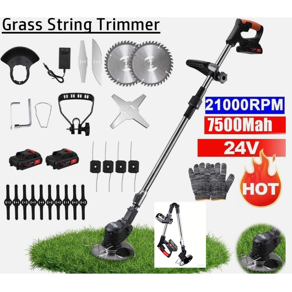 Cordless Weed Eater Electric Brush Cutter Lawn Edger Grass String Trimmer 24V