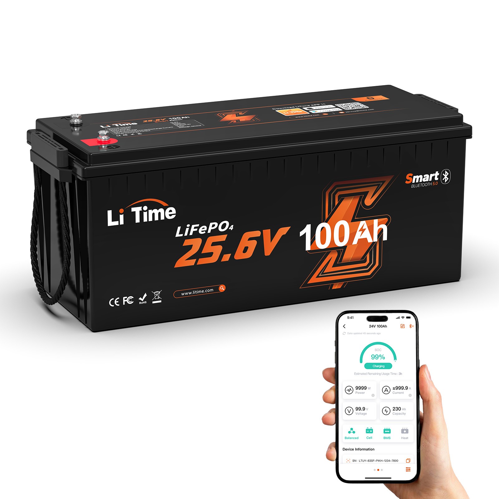 Litime 24V 100Ah Smart Low Temp LiFePO4 Lithium Battery For RV Boat-Refurbished