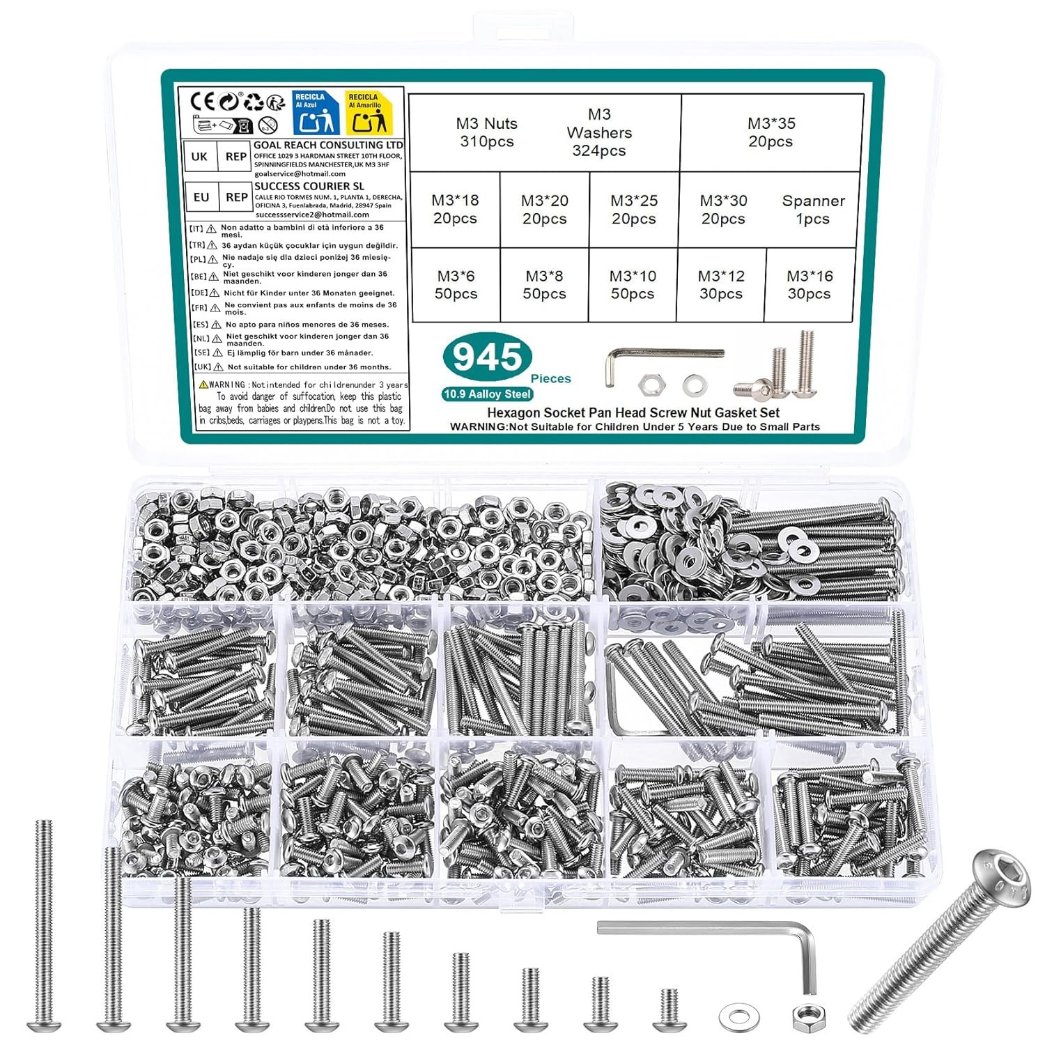 M2 M3 M4 M5 M6 M8 Hex Socket Button Head Cap Screw Bolts Nuts Assortment Kits