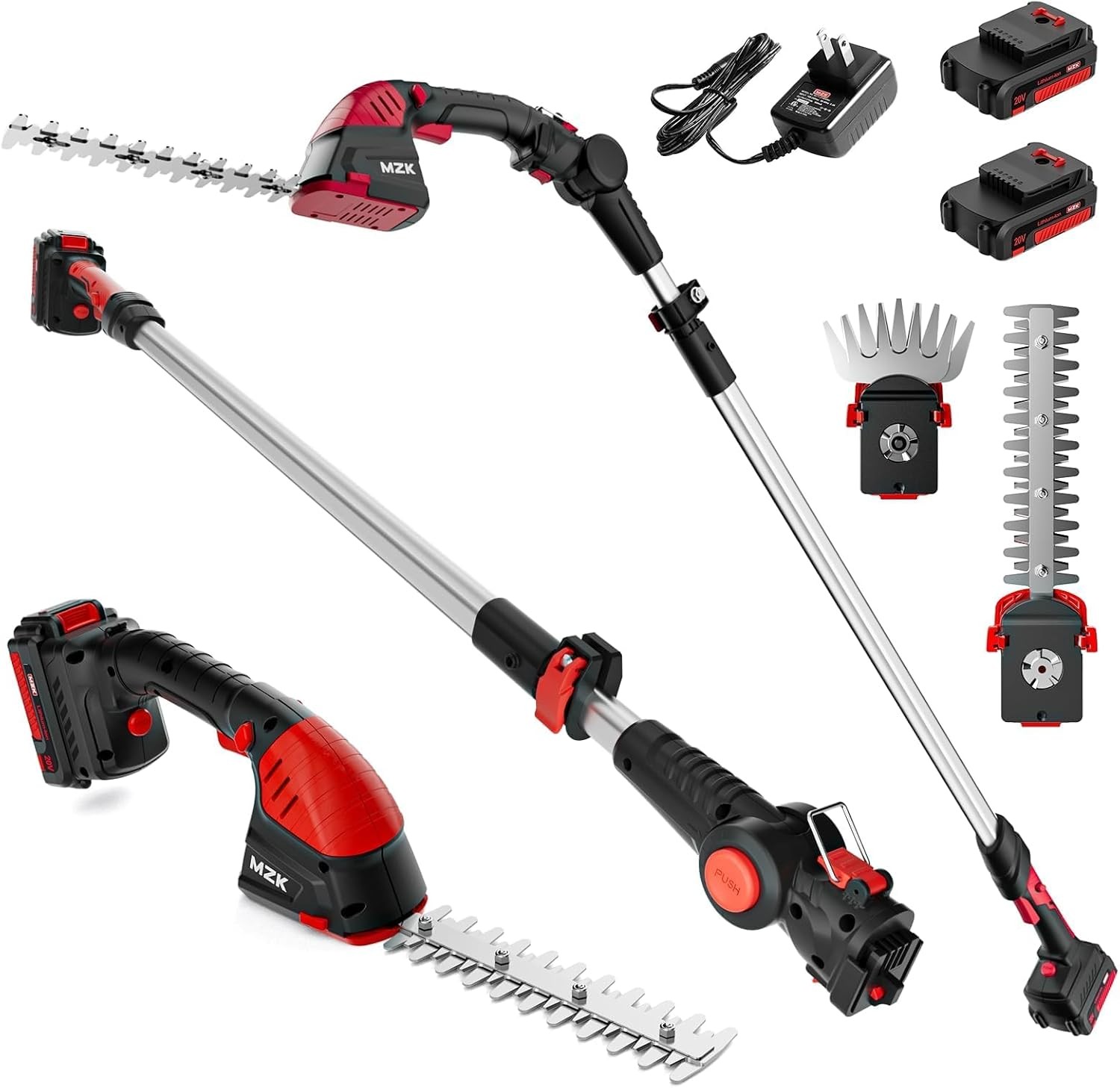 MZK 20V 2-in-1 Pole Hedge Trimmer & Grass Shear,13-Foot Reach | Multi-angle cord