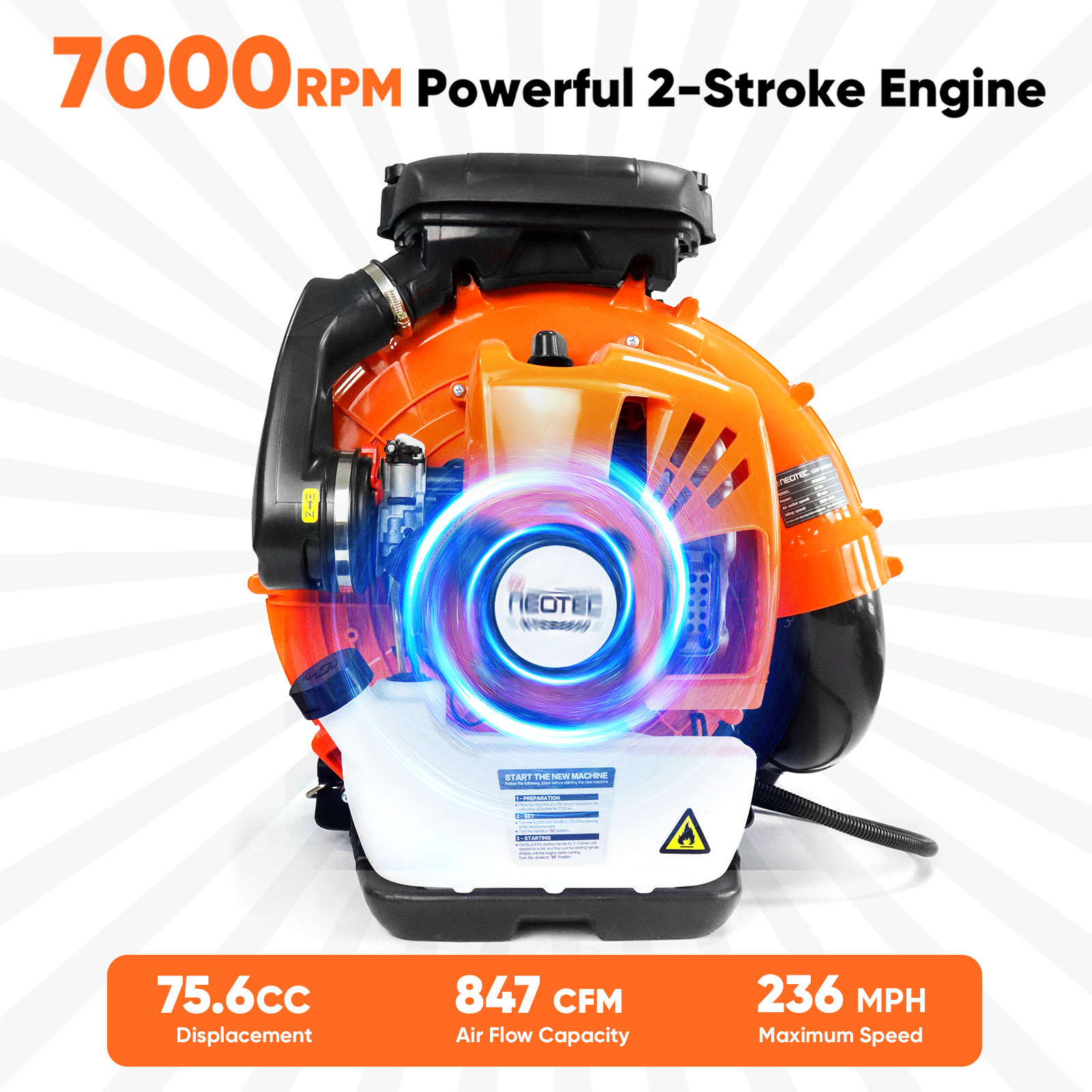 Leaf Blower 75.6CC 2-Stroke Backpack Gas Powered Leaf Blower 236MPH Wind Speed