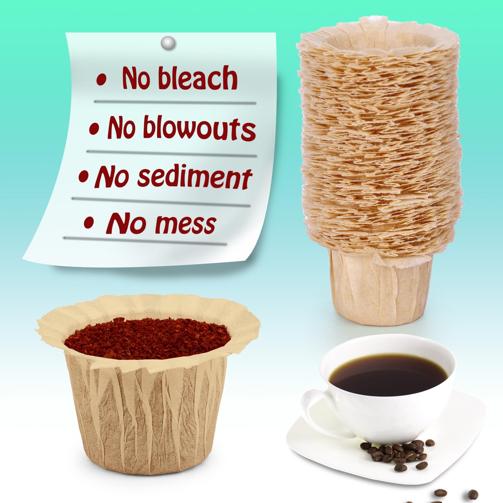 300 Count Natural Disposable Coffee Paper Filters, Compatible with Keurig 1.0…