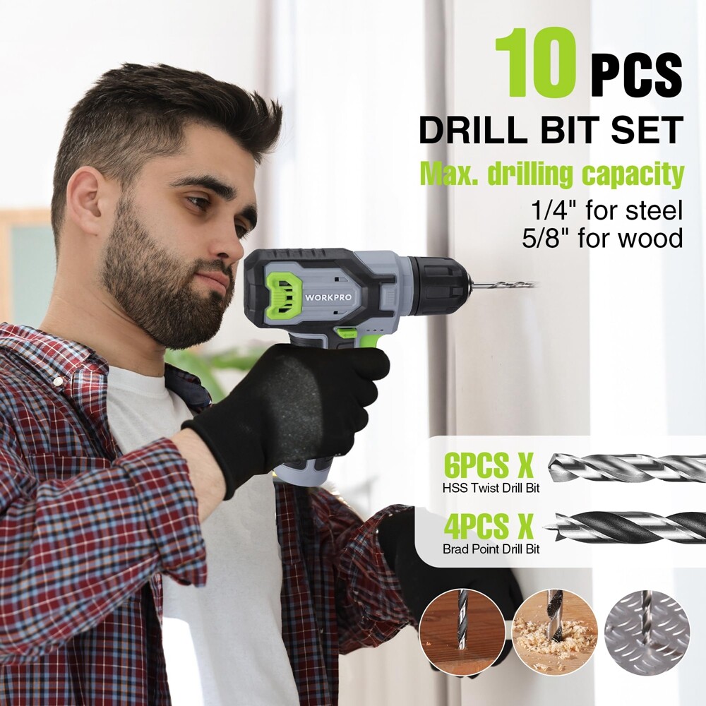WORKPRO Cordless Power Drill Set 8V Drill Driver 2.0Ah Electric Screwdriver Kits