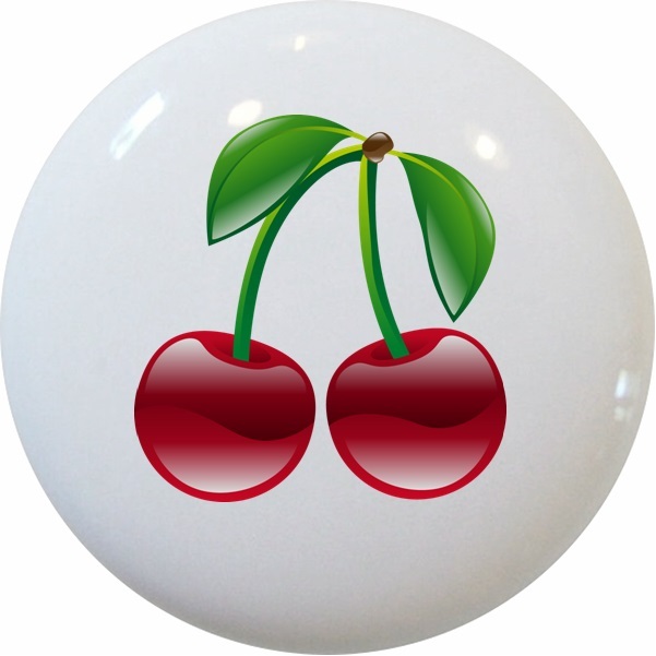 Shiny CHERRIES Cherry Cabinet DRAWER Pull KNOB Ceramic