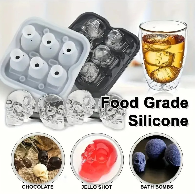 1 pc Halloween Skull Ice Cube Mold Silicone 3D Tray Whiskey Chocolate