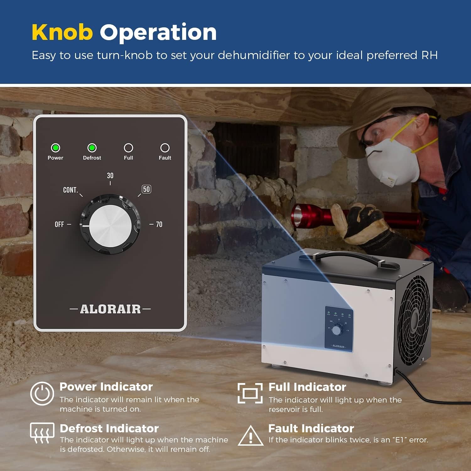 ALORAIR 70 PPD Crawl Space Dehumidifier with Drain Hose for Home and Basements