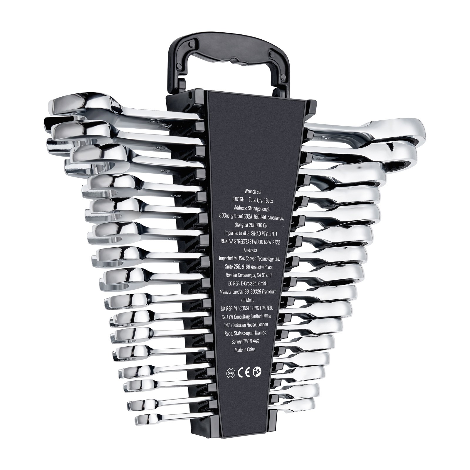 VEVOR Combination Wrench Set 16-Piece Metric 8 mm to 24 mm with Organizer Rack