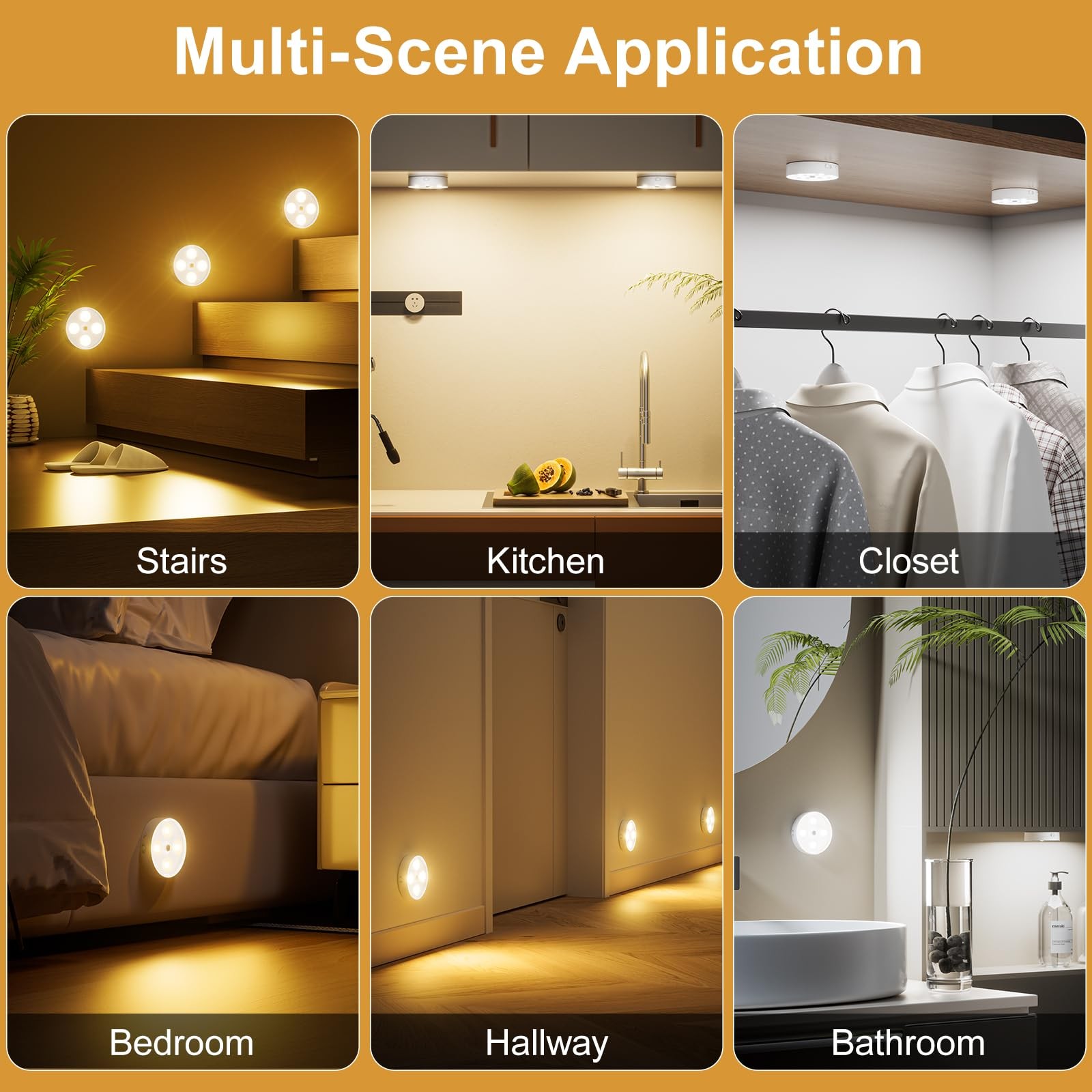 Under Cabinet Lighting, 1500mAh Rechargeable Motion Sensor Puck Lights with R…