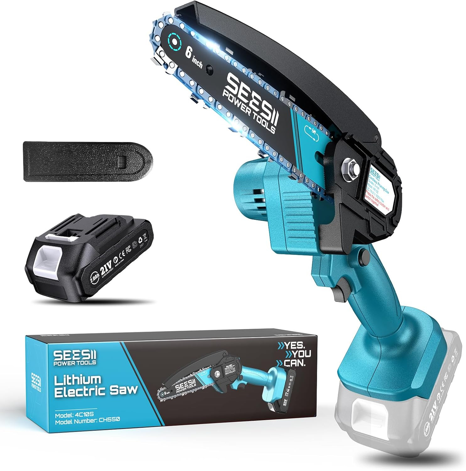 6″ Mini Cordless Chainsaw 900W Electric Pruning Saw w/ 2 Batteries Kit