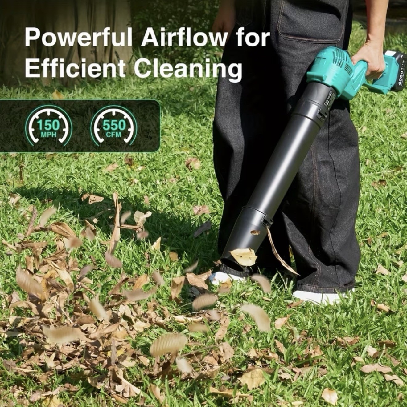 Cordless Leaf Blower 550 CFM 150 MPH – 2026 Upgrade Kit w/ 2x 4.0Ah Batteries..
