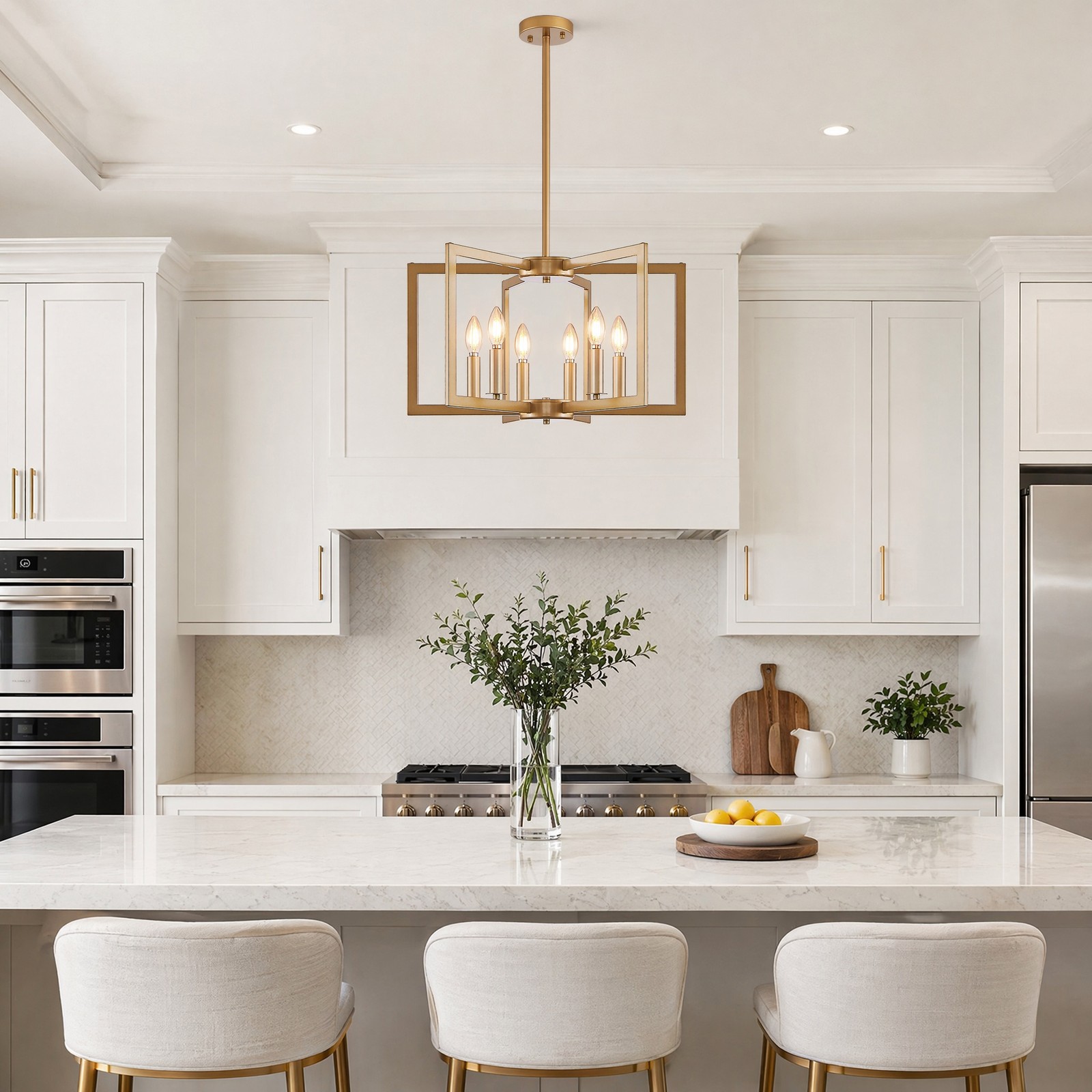 22 in Kitchen Living Room Industrial Gold LED Pendant Chandelier 6 Light Fixture