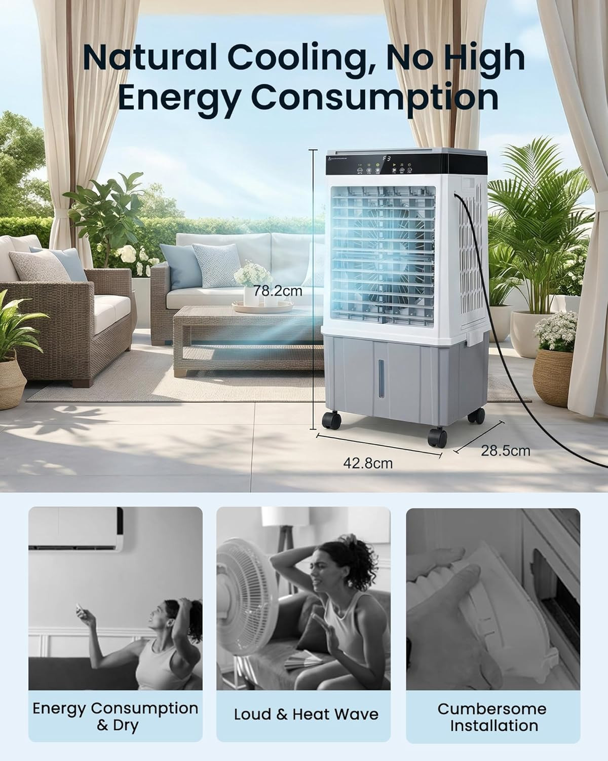 Swamp Cooler, 3000CFM 31″ Evaporative Air Cooler, 5.5Gal Removable Tank & 4 Ice
