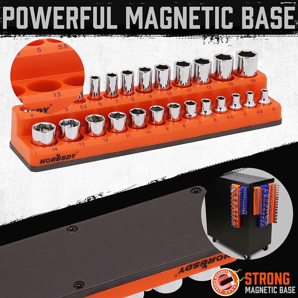6PC Magnetic Socket Organizer Storage Holder Set 1/4 3/8 1/2 Metric SAE 143 Slot