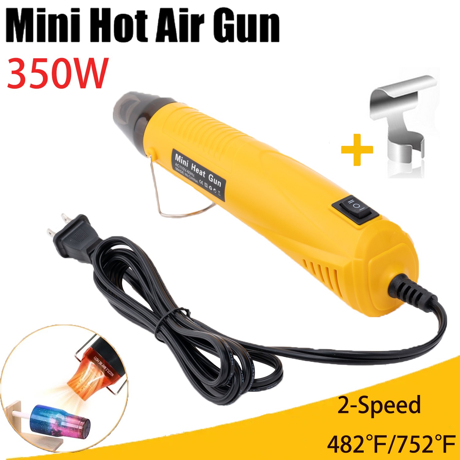 2-Speed Mini Electric Heat 350W Gun Heat Gun W a Nozzle for DIY Crafts Repair
