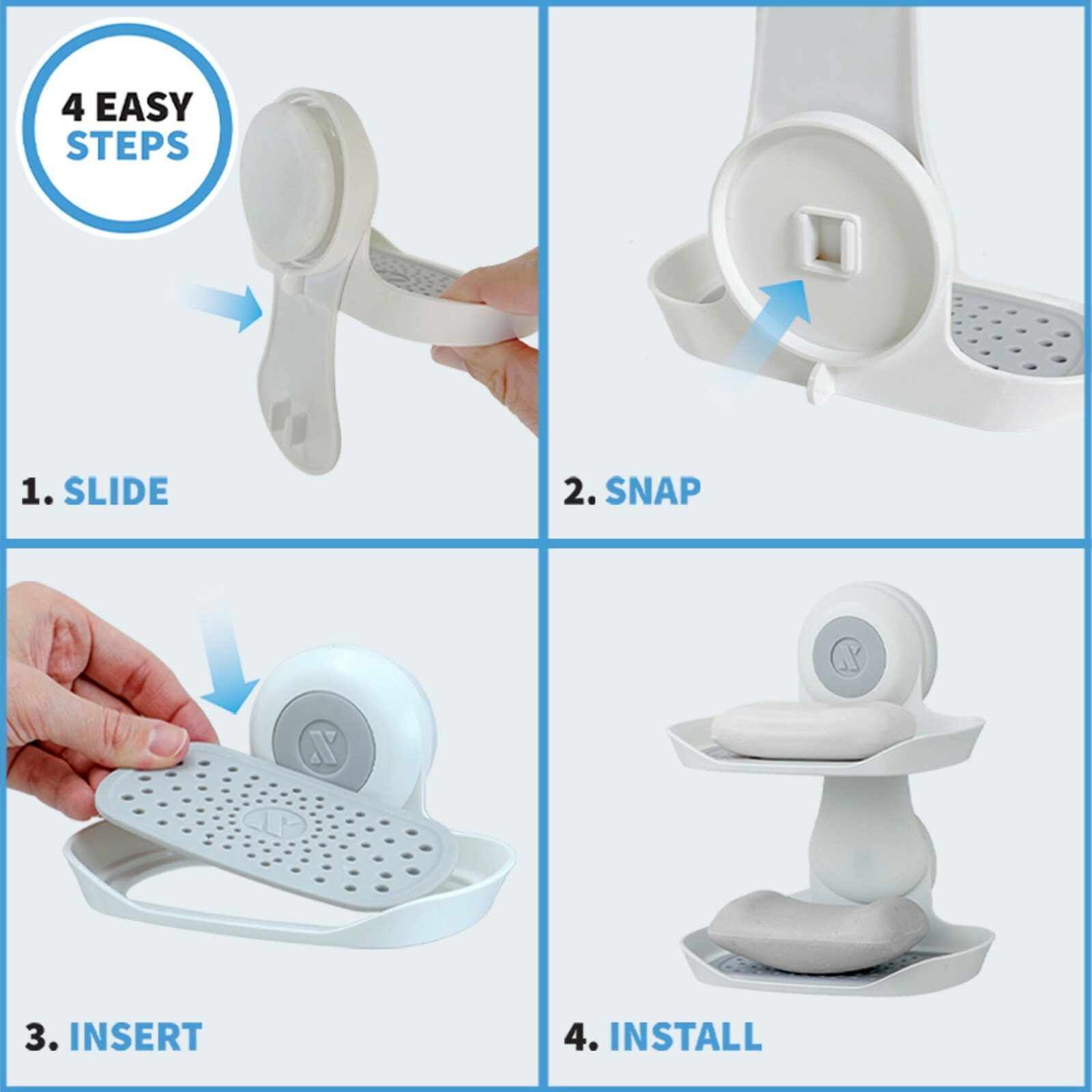 Suction Double Soap Saver, Holds 11 Lbs, Adjustable Power Lock Suction Cups