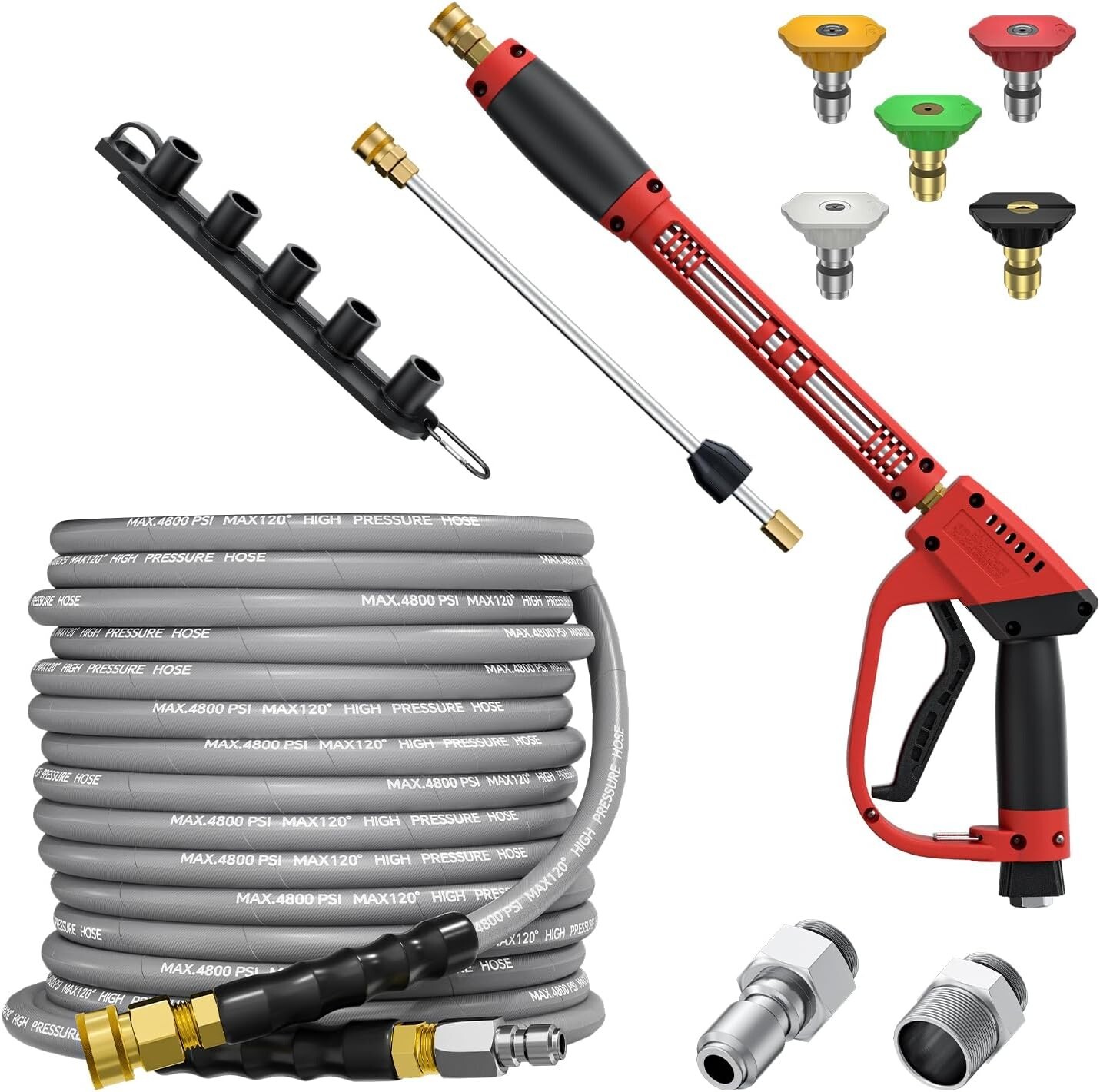50FT 4800PSI Pressure Washer Hose 5000PSI Pressure Washer Gun 15″ Extension Wand