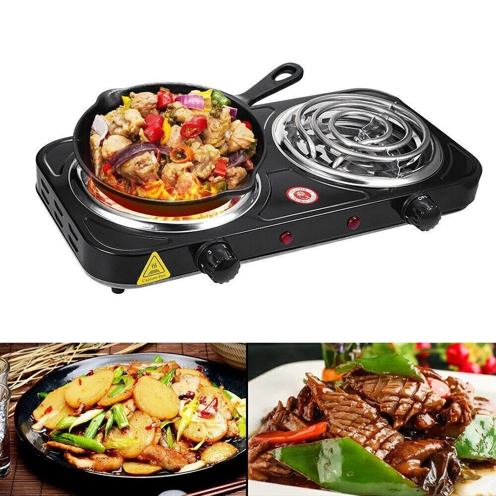 Portable Kitchen Electric Double Burner Hot Plate Cooktop Cooking Stove 2000W