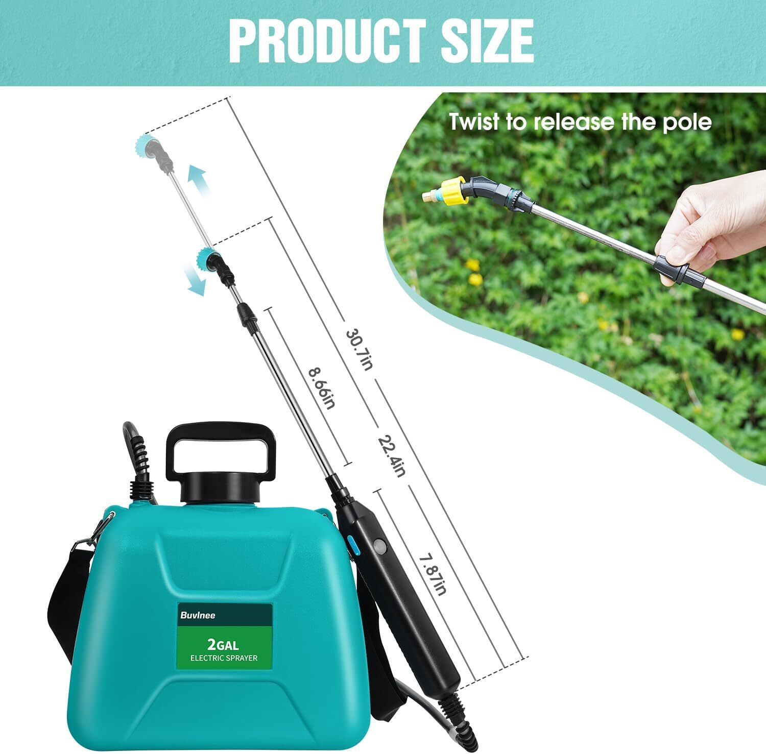 2gal/1.35gal Battery Powered Sprayer Electric Garden Sprayer 3 Mist Nozzles Port