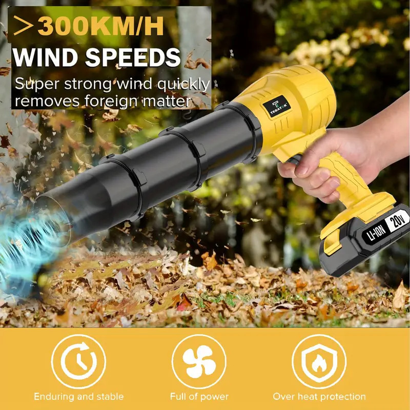 Leaf Blower, Electric Cordless Air Blower with 2 Batteries and Charger – Yellow