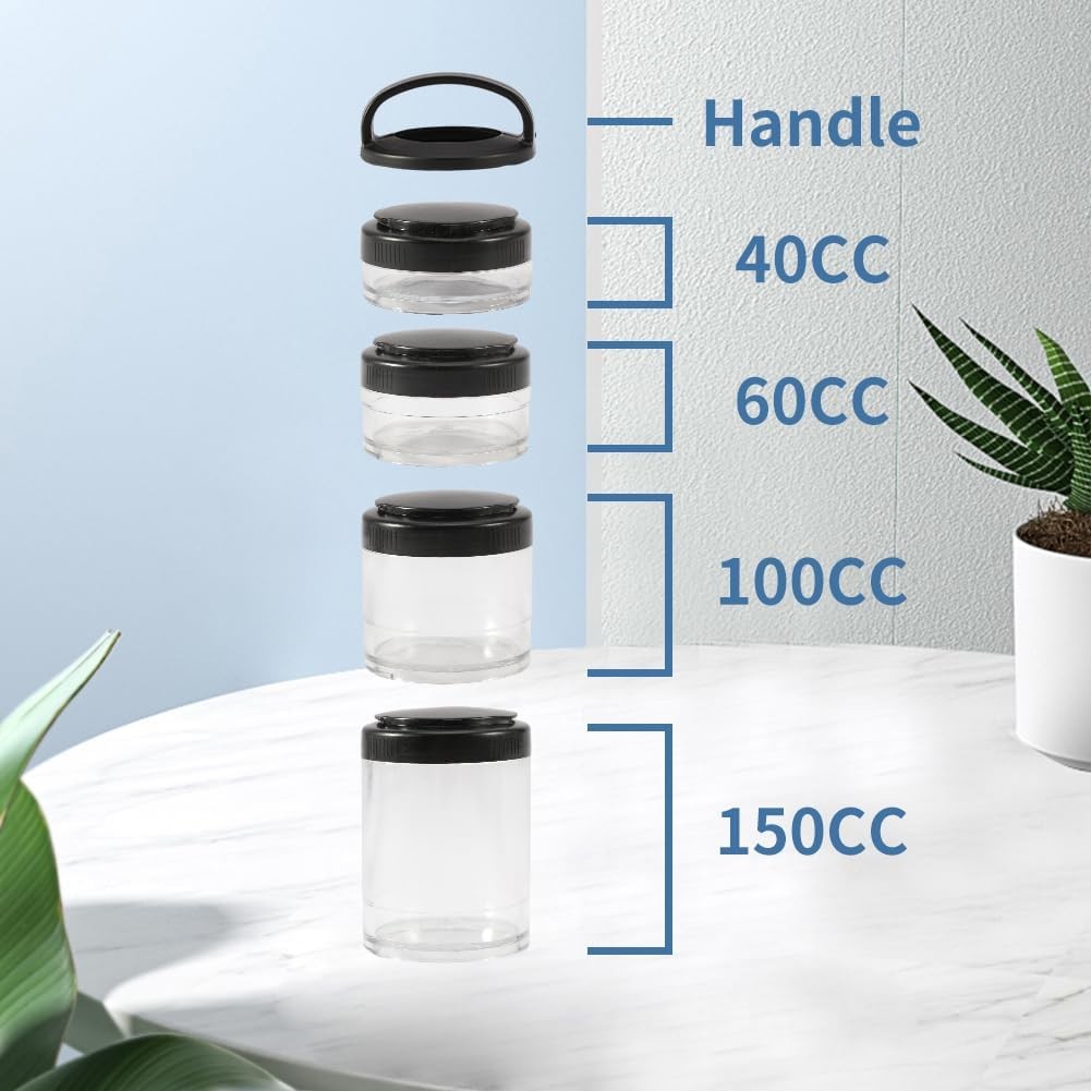Portable Travel Stackable Snack Containers, 4 Jar – 40cc,60cc,100cc,150cc Scale