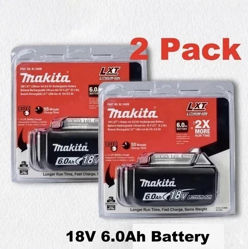 2 x Makita BL1860B-2 18V LXT Lithium-Ion 6.0 Ah Battery – New – USA SHIP