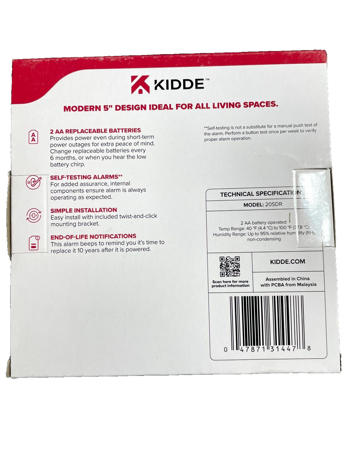 Kidde 20SDR AA Battery Powered 5″ Smoke Alarm Detector w/ Photoelectric Sensor