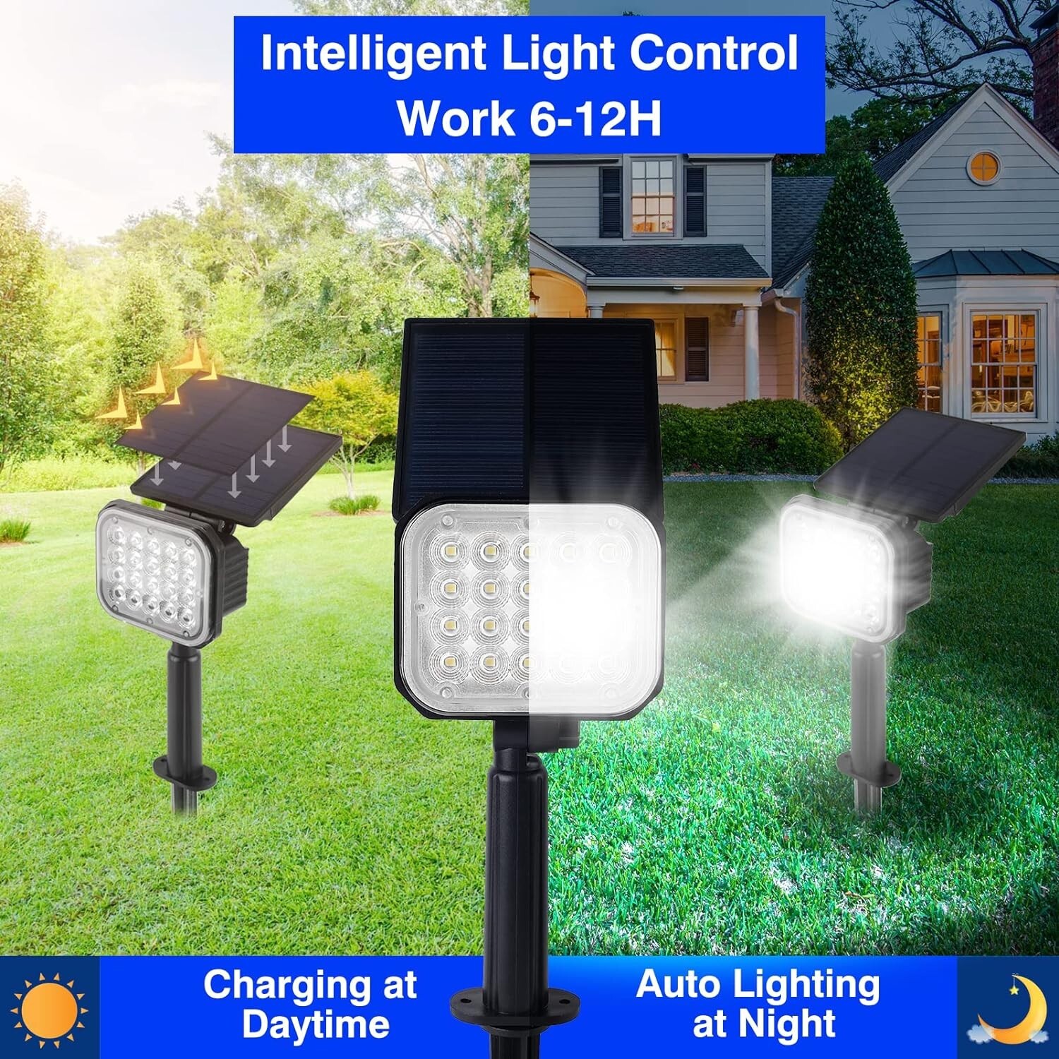 T-SUN 4Pack LED Solar Spot Lights Landscape Light Outdoor Pathway Waterproof US