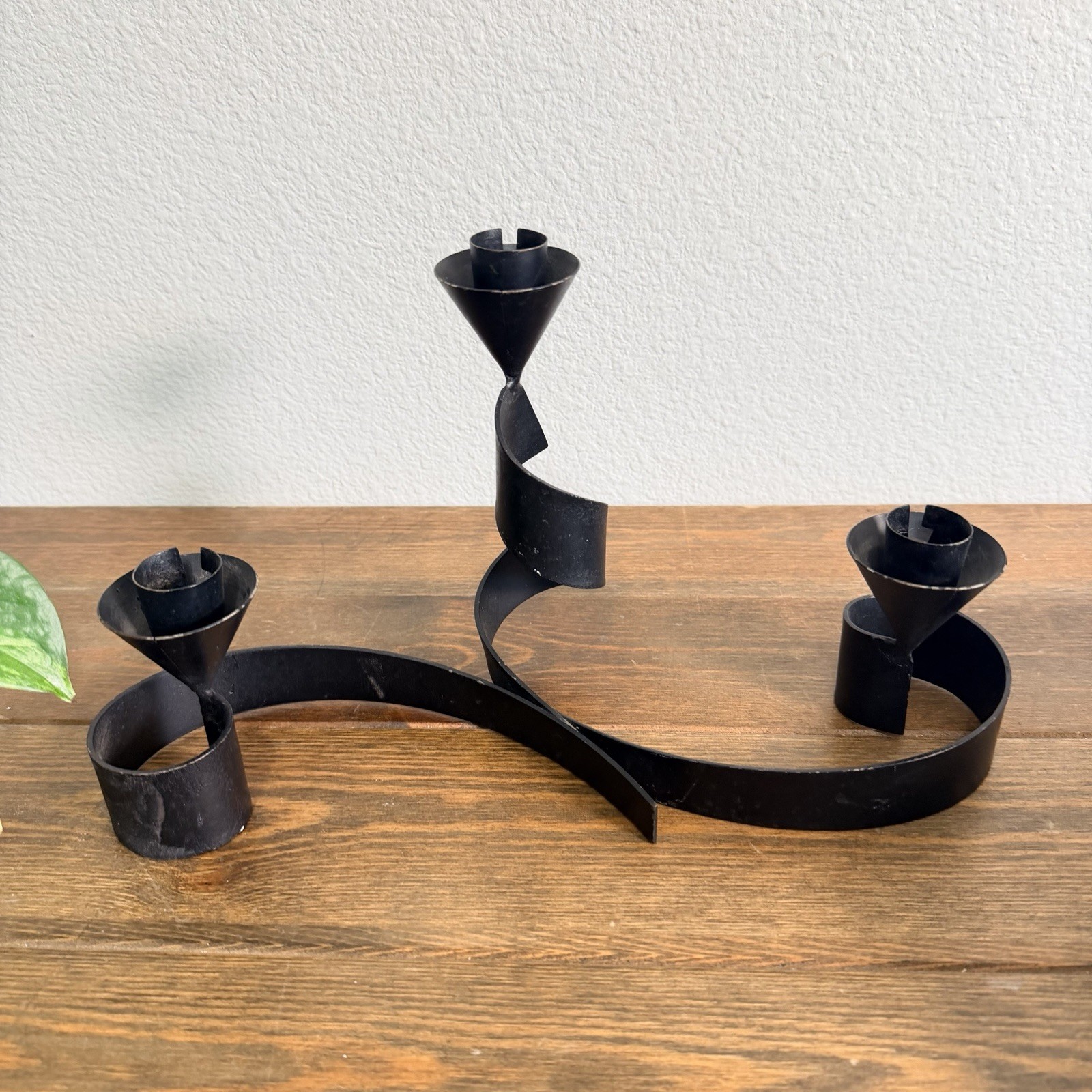 Three-armed wrought iron candlestick Sweden Vintage