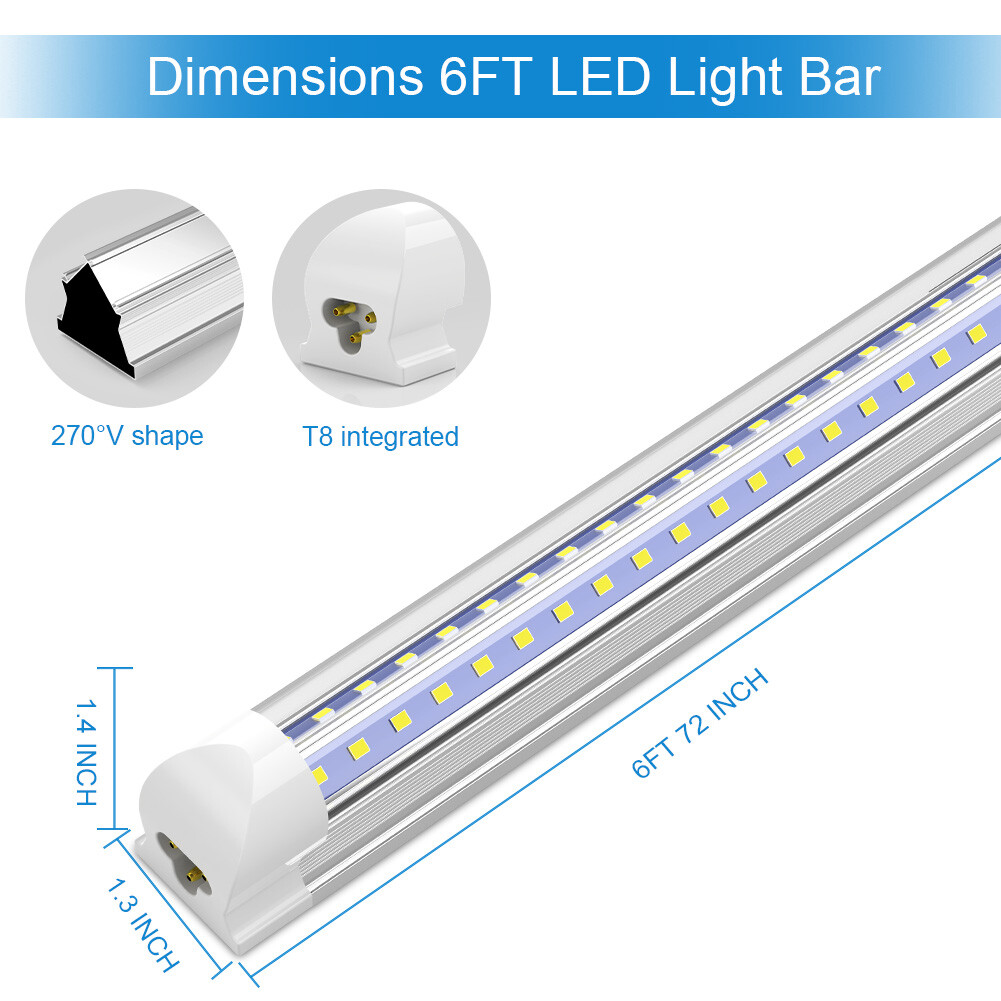 8FT LED Shop Light Fixture T8 2FT 3FT 4FT 5FT 6FT 6500K LED Tube Light Bulbs