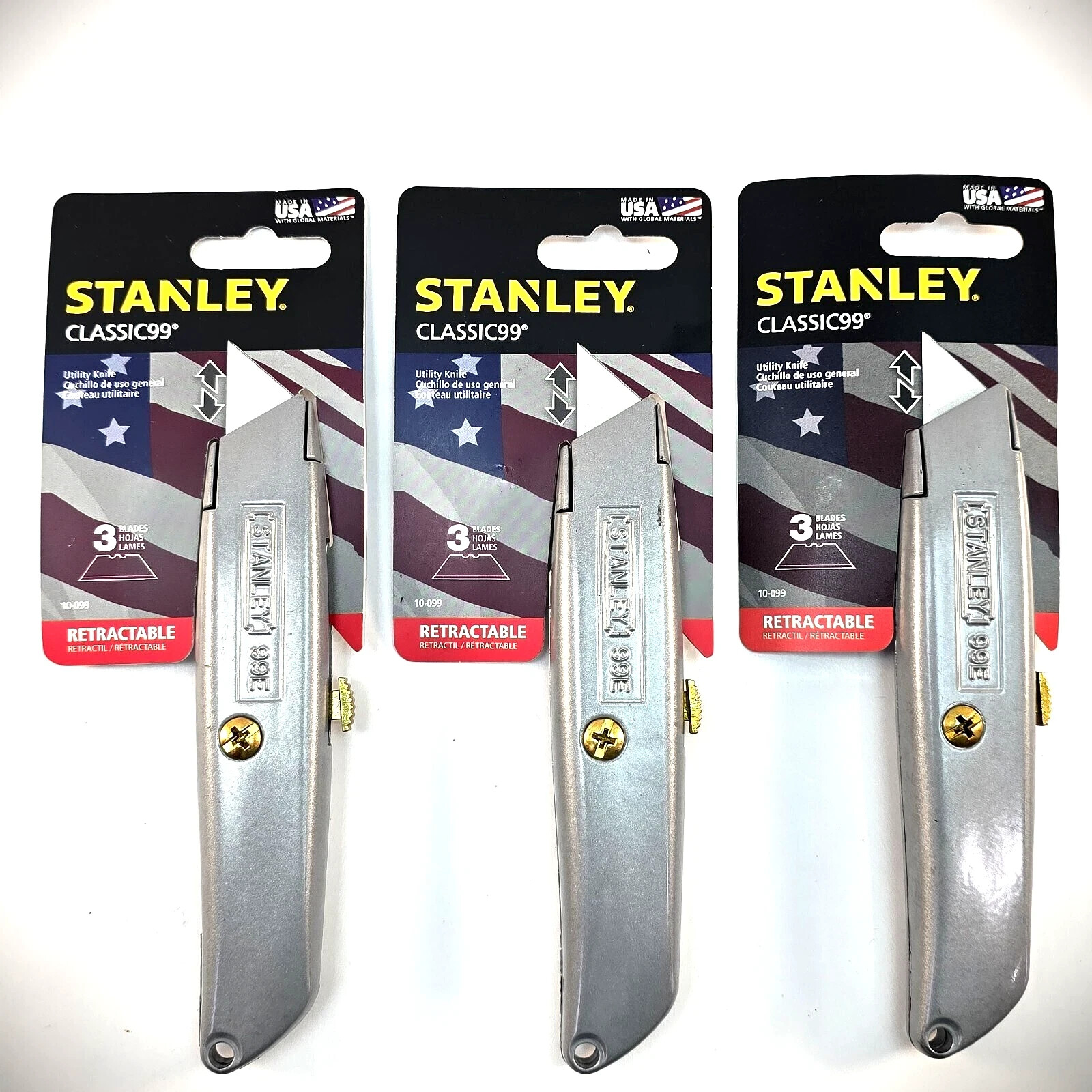 Stanley Utility Knife Classic 99 6 in. Retractable Gray 10-099 Lot Of 3
