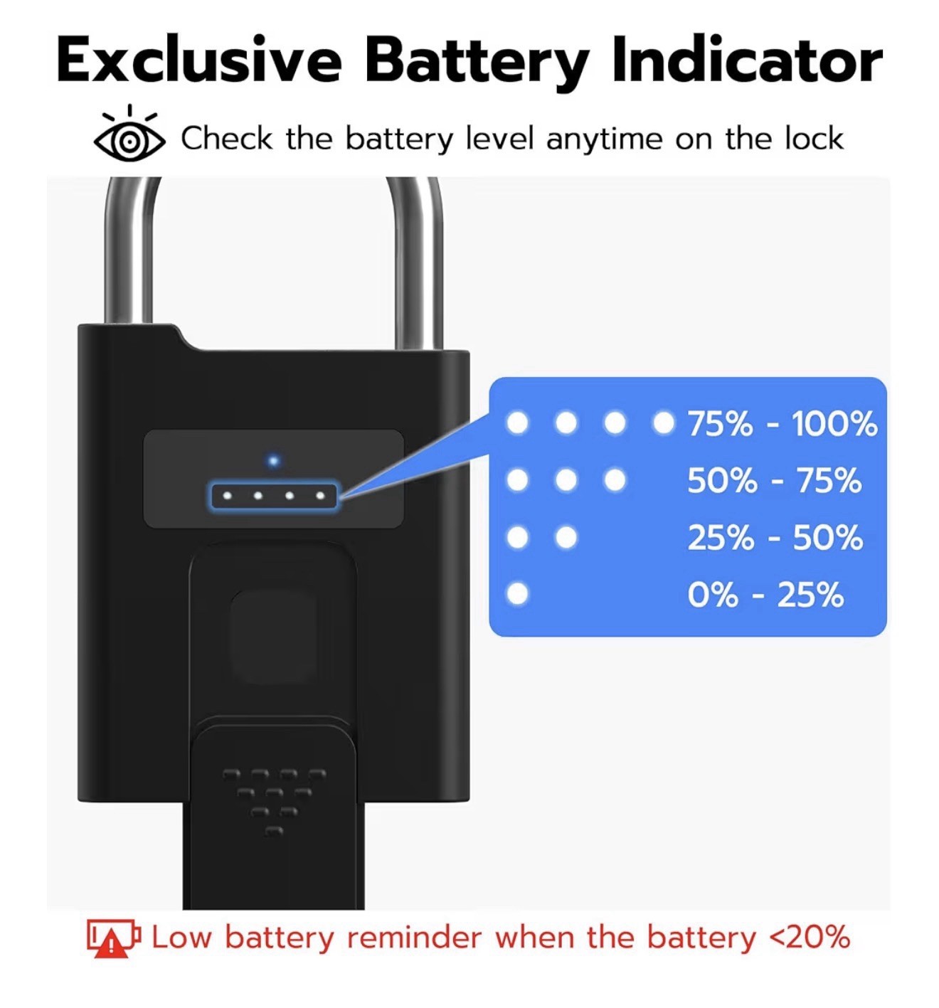 Rechargeable Smart Fingerprint Door Lock Keyless Padlock Anti-theft Security