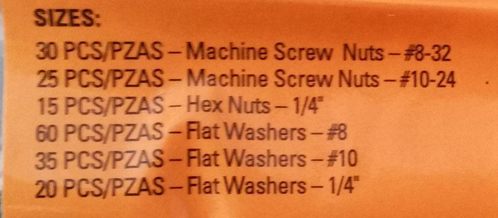 185 Pcs Nuts & Washers Combo (Flat Washers, Hex Nuts, Machine Screw Nuts)