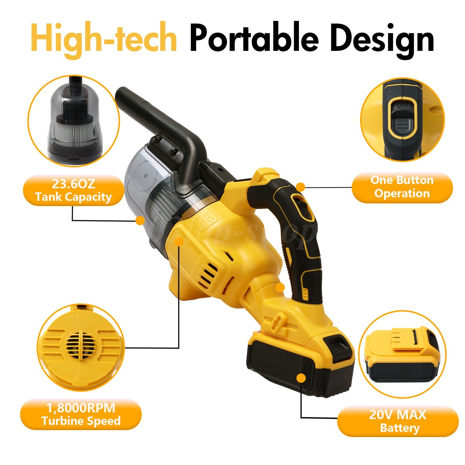 500W Cordless Handheld Vacuum Cleaner Portable Car Auto Home Wireless W/ Battery