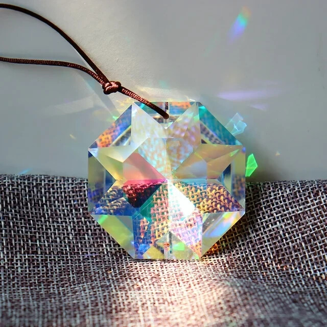 60MM Suncatcher Faceted Octagon Prism Crystal Hanging Rainbow Maker Chandelier