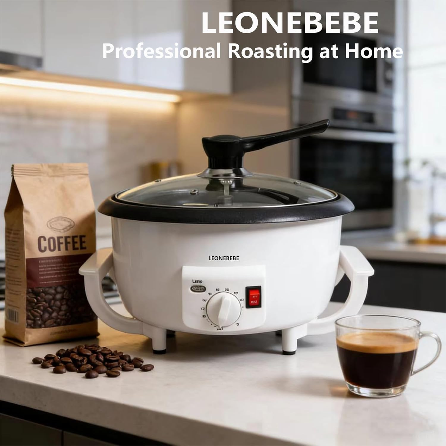 Electric Home Coffee Roaster – Adjustable Temp, 1.6 lbs Capacity, Smoke Reduced