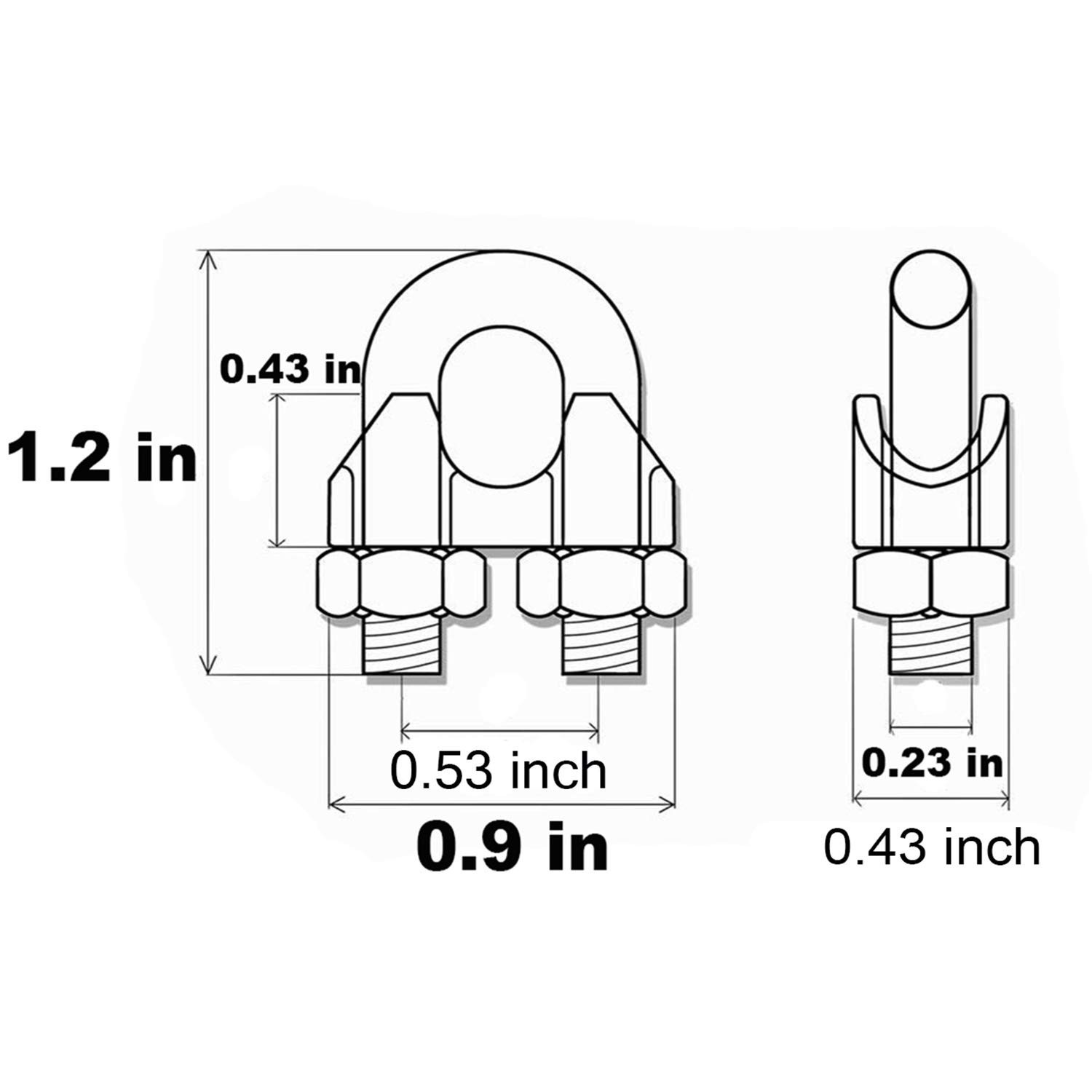 1/4 Inch 6mm Wire Rope Clamps Clip 304 Stainless Steel Cable Clip Fastener 12…