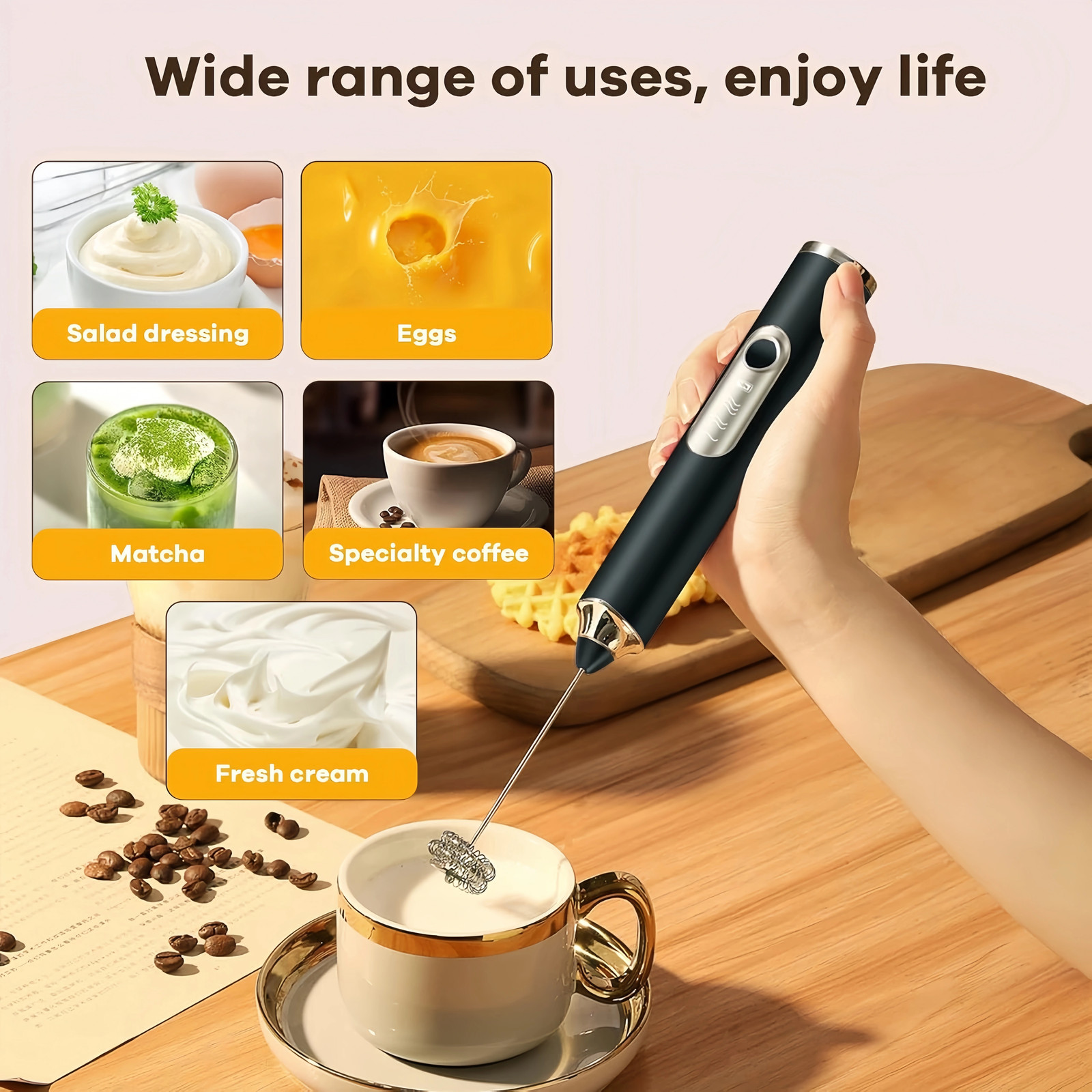 Electric Milk Frother Handheld Whisk Mixer Stirrer Coffee Egg USB Rechargeable