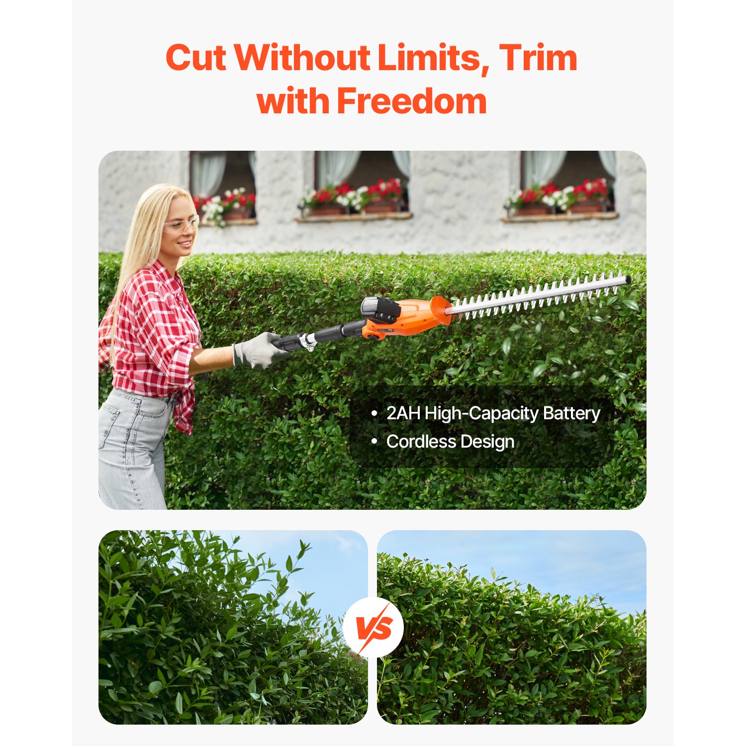 Electric Hedge Trimmer 20V 1200RMP with 20in Blade Extendable Trimmer