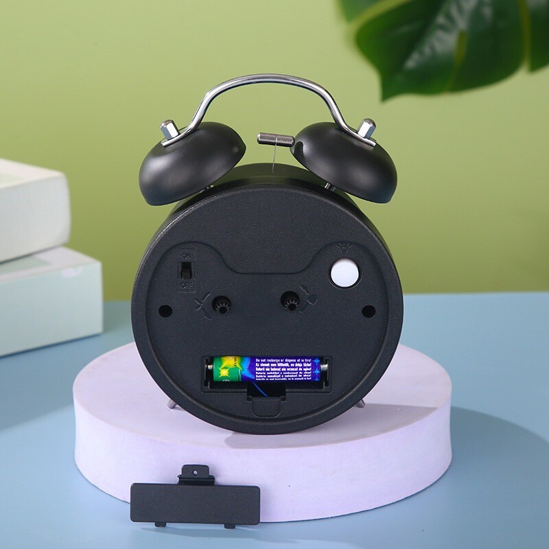 Retro Twin Bell Alarm Clock Quartz Silent Luminous Dial Nightlight Analog Clock