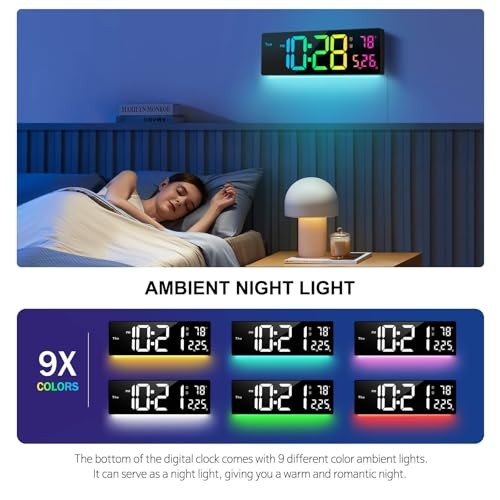 Digital Wall Clock Large Display 16″, Digital Clock with 11 RGB Multicolor