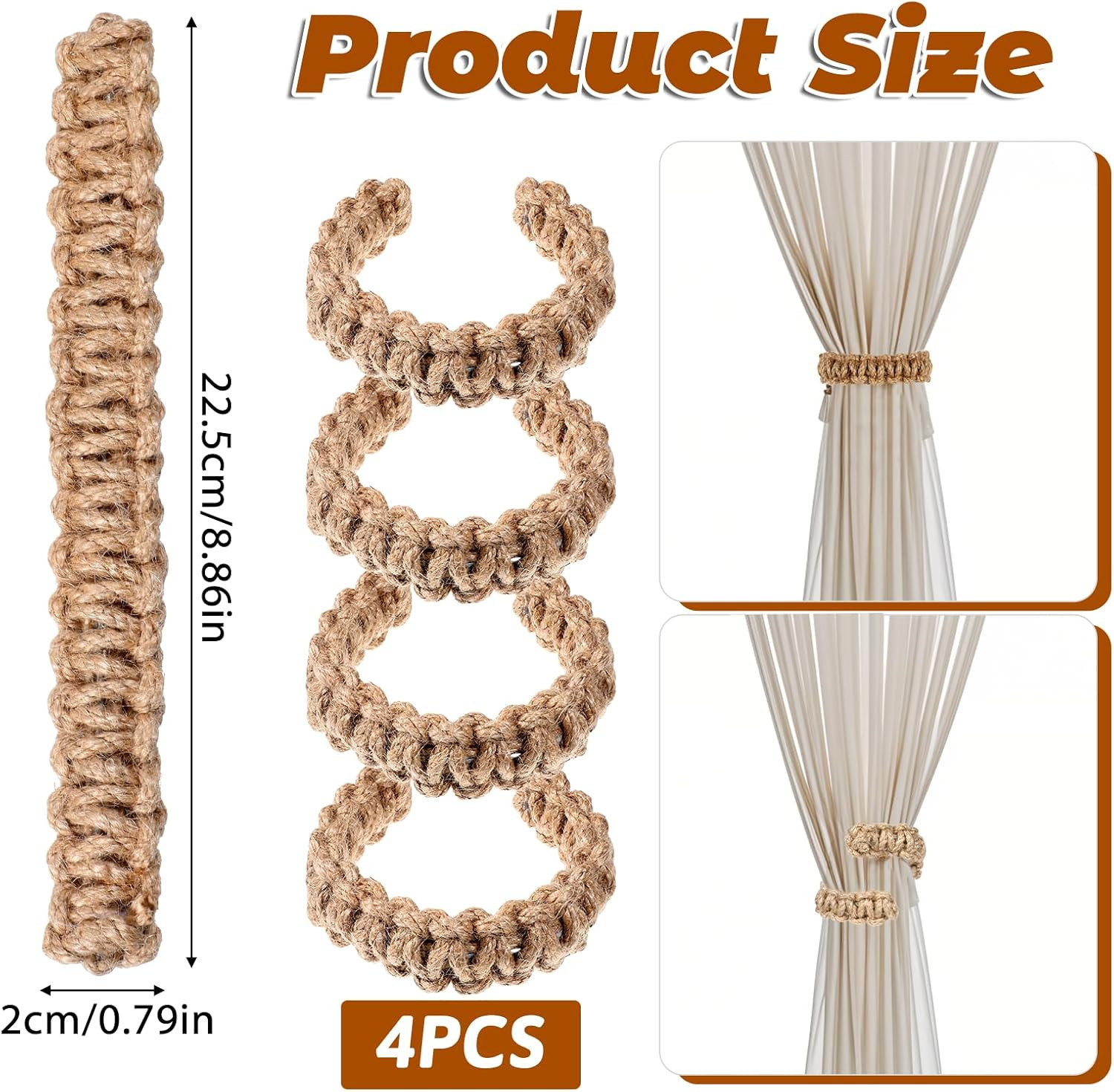 4X Twist Curtain Buckles Jute Braided Curtain Tie Rope Tieback Holder Clips US