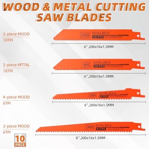 10-Piece Reciprocating Saw Blades 6 & 8 Inch Wood & Metal Cutting Saw Blades Pre